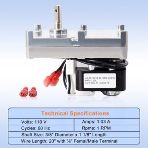 Criditpid Replacement 80488 Auger Motor for Vogelzang VG5790 VG5770, US Stove American Harvest 6039 6041, King KP130, 5502M Pellet Stoves, 1 RPM Counter Clockwise Auger Motor.