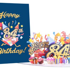 iGifts And Cards Happy 84th Blue Birthday 3D Pop Up Greeting Card – Awesome 84 Birthday Card For Man, Woman, Happy Eighty Four Birthday Gift For Dad, Mom, Husband, Wife Present, 5" X 7"