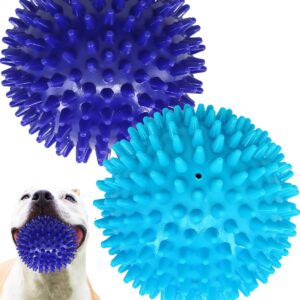 Pweituoet 2 Pack 4.5” Heavy Duty Squeaky Dog Ball for Medium Large Dogs, Spikey Dog Ball Toys for Clean Teeth and Training, Large Dog Toys for Aggressive Chewers