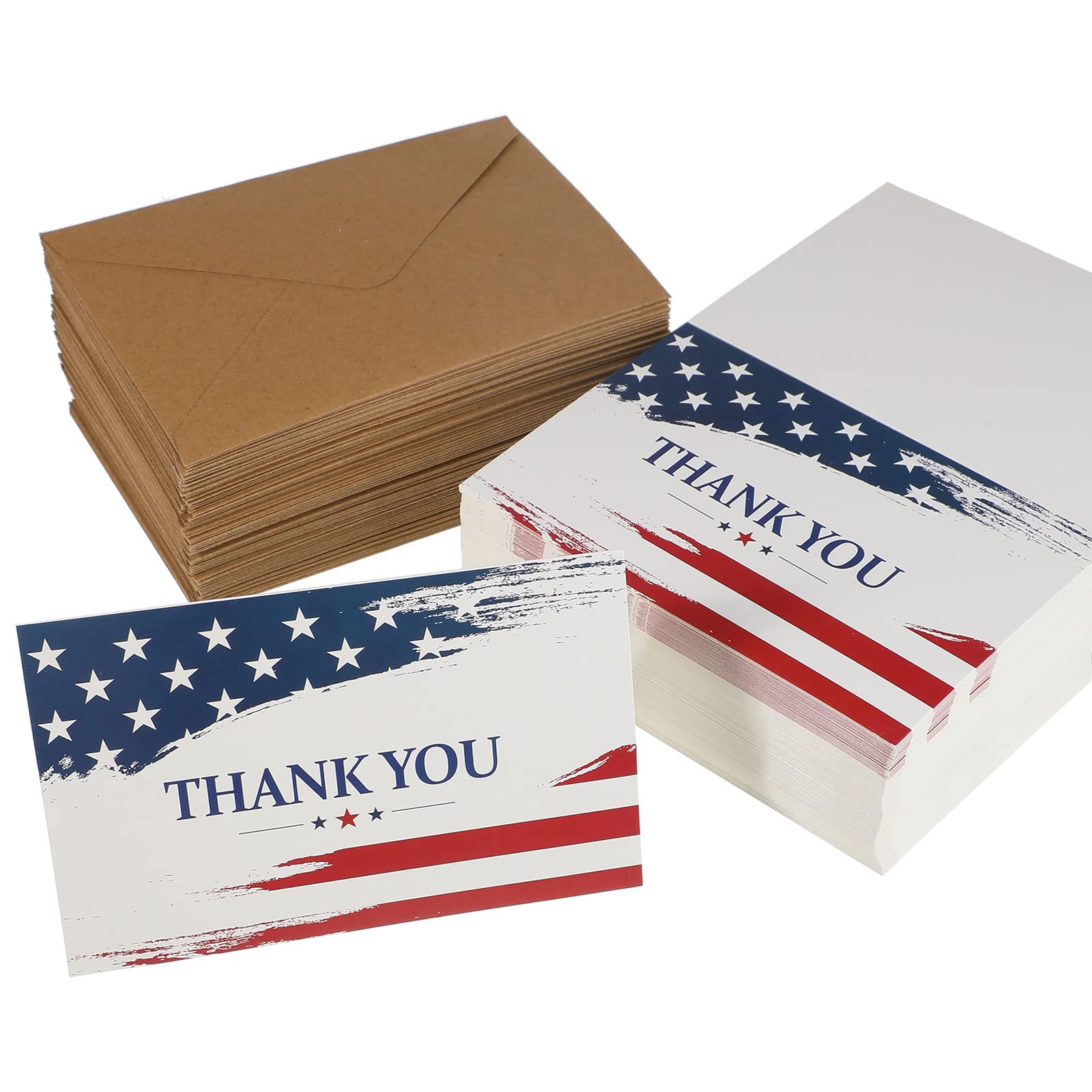 200 Set Blank Patriotic Thank You Cards with Envelopes Military Appreciation Note Greeting Cards Bulk American Flag Thank You Postcards Cards for Veteran's Day 4th of July Military Party Gifts 4 x 6''