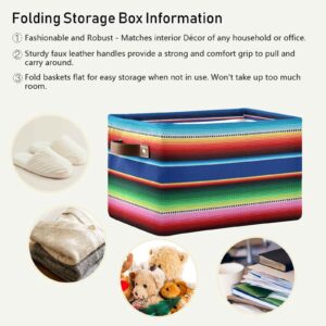 JUMBEAR Mexican Serape Blanket Stripes Rectangular Storage Bin 1 Pack, Collapsible Organizer Canvas Storage Basket with Handles for Closet, Office, Nursery, Home Decor