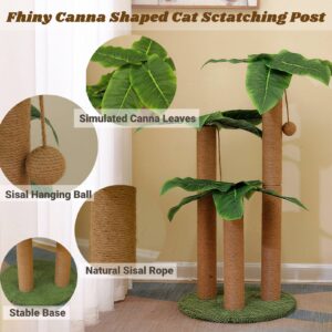 Fhiny 35.4"Tall Cat Scratching Post, Cat Scratcher with 3 Scratching Poles for Adult Kitten Scratching Tree Hanging Ball Toy Cute Canna Vertical Kitty Activity Center for Indoor Large Cat Kitty Rabbit