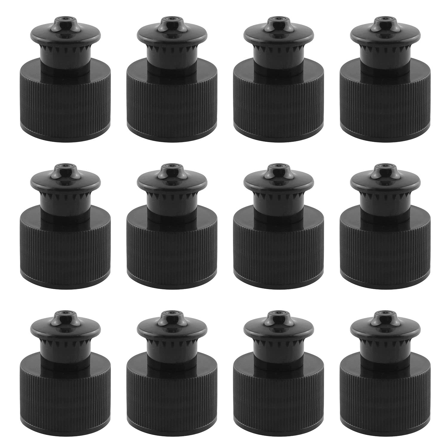 JCBIZ Bottle Caps 12pcs Push Pull Caps for Water Bottles Plastic 24mm PET Bottles and Glass Bottles Black Water Push Pull Lids