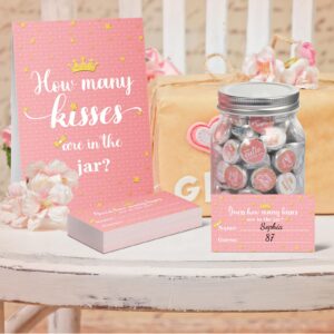 555 Pcs How Many Kisses Baby Shower Games, Pink and Gold Standing Sign Guessing Cards Baby Shower Kisses Stickers for Kids Girl Birthday Baby Shower Sprinkle Party Decoration (No Candy and Jar)