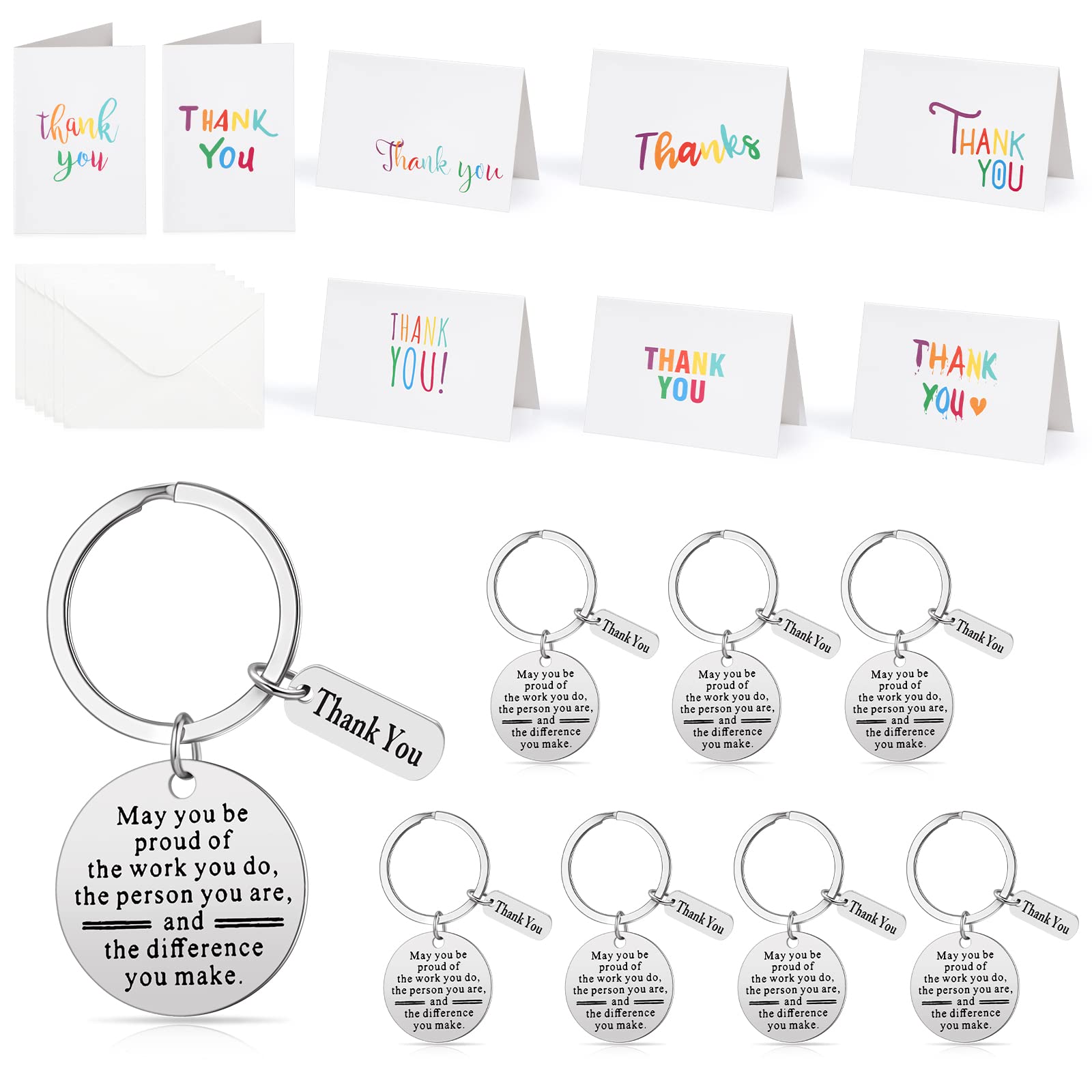 Yinkin 24 Pcs Thank You Keychain and Cards with Envelopes Gift Appreciation Employee Thank You Gifts Thank You Christmas Gifts Graduation Teacher Thanks Notes, Nurse Gift(Silver)