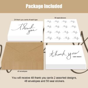 WLIEYEE (48 Pack) Thank You Cards With Envelopes, 6 x 4 Inches Thank You Blank Notes with Stickers for Engagement, Business, Graduation, Baby Shower and Bridal Wedding (White, 48 Pack)