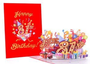 igifts and cards happy 81st red birthday 3d pop up greeting card – awesome 81 birthday card for woman, man, happy eighty one birthday gift for mom, dad, best wife, husband unique present, 5" x 7"