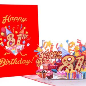 iGifts And Cards Happy 81st Red Birthday 3D Pop Up Greeting Card – Awesome 81 Birthday Card For Woman, Man, Happy Eighty One Birthday Gift For Mom, Dad, Best Wife, Husband Unique Present, 5" X 7"