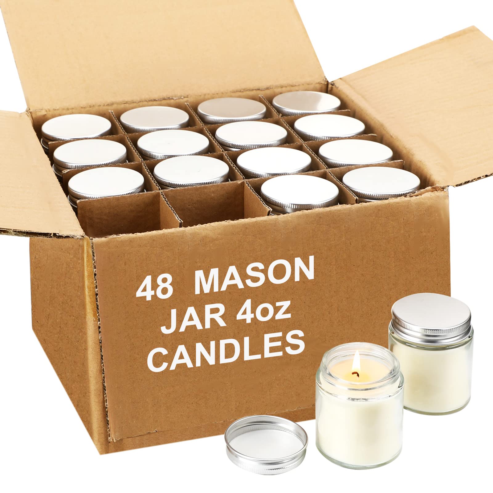 Jutom 48 Pack Mini Mason Jar Candles 4 oz Small Lavender Scented Wax Candles Bulk for Wedding Valentine Baby Shower Party Favors Aromatherapy Candles for Home Meditation(Silver Lid)