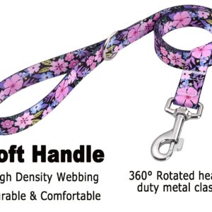 Mihqy Dog Collar and Leash Set with Bohemia Floral Tribal Geometric Patterns - Soft Ethnic Style Collar Adjustable for Small Medium Large Dogs(Pink Floral Set,S)