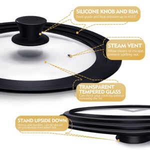 Ydeapi 2 Pack Universal Lids - Silicone Lids For Pots and Pans, Fits 7.5" 8.5" 9.5" & 10" 11" 12 inch Diameter Cookware, Tempered Glass with Heat Resistant Silicone Rim, Dishwasher Safe