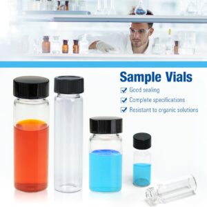 ALWSCI 1/2 Dram Glass Vials, Small Liquid Sample Vial, 2 ml Borosilicate Glass Empty Vials with Caps, 9-425 Black Closed Top Screw Caps with PE Liner, Pack of 100