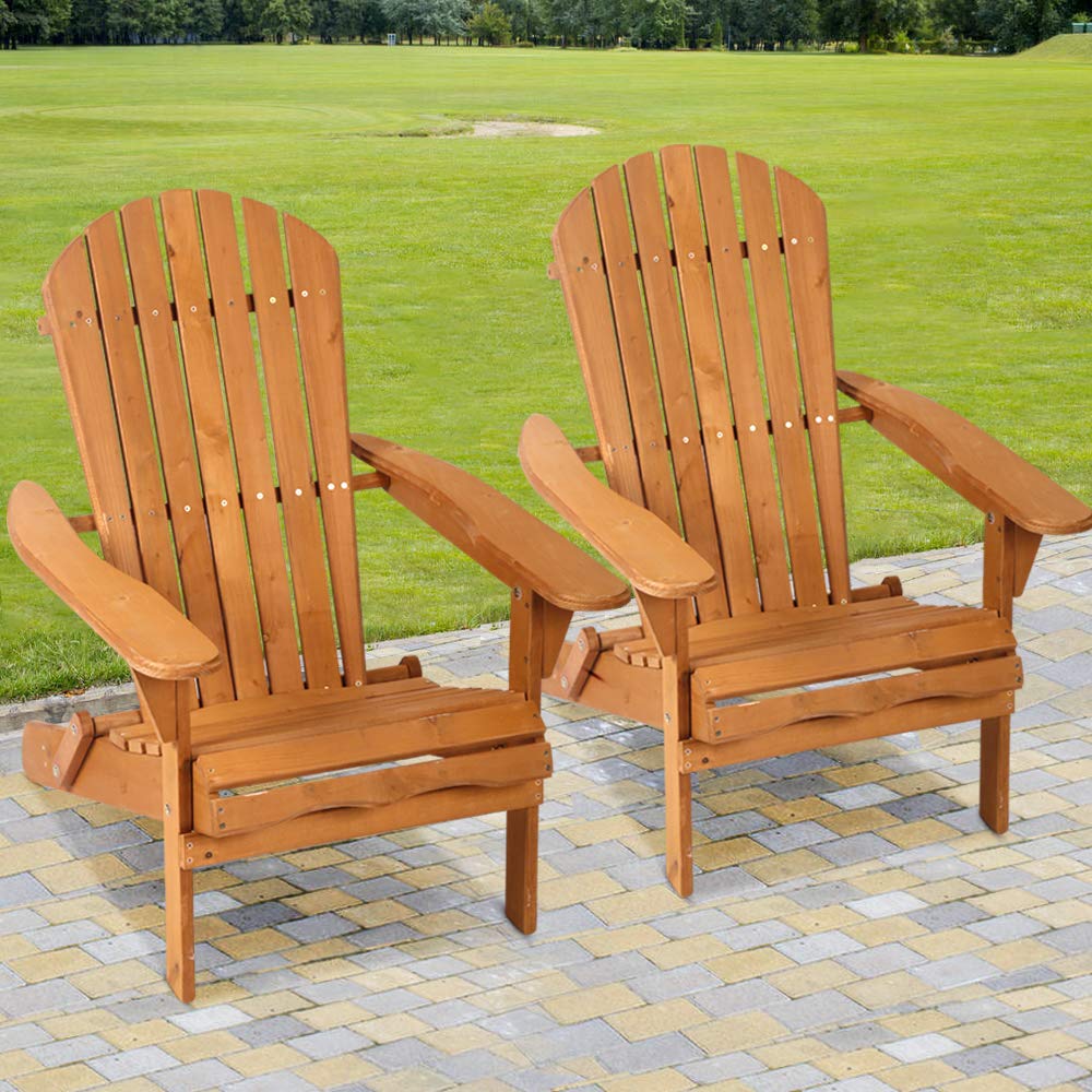 Adirondack Chair Patio Outdoor Chairs Folding Weather Resistant Lawn Chair w/Arms Solid Wood Recliner Fire Pit Chair for Deck, Backyard, Pool, Set of 2