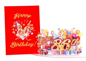 igifts and cards happy 86th red birthday 3d pop up greeting card – awesome 86 birthday card for woman, man, happy eighty six birthday gift for mom, dad, best wife, husband unique present, 5" x 7"