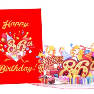 iGifts And Cards Happy 86th Red Birthday 3D Pop Up Greeting Card – Awesome 86 Birthday Card For Woman, Man, Happy Eighty Six Birthday Gift For Mom, Dad, Best Wife, Husband Unique Present, 5" X 7"