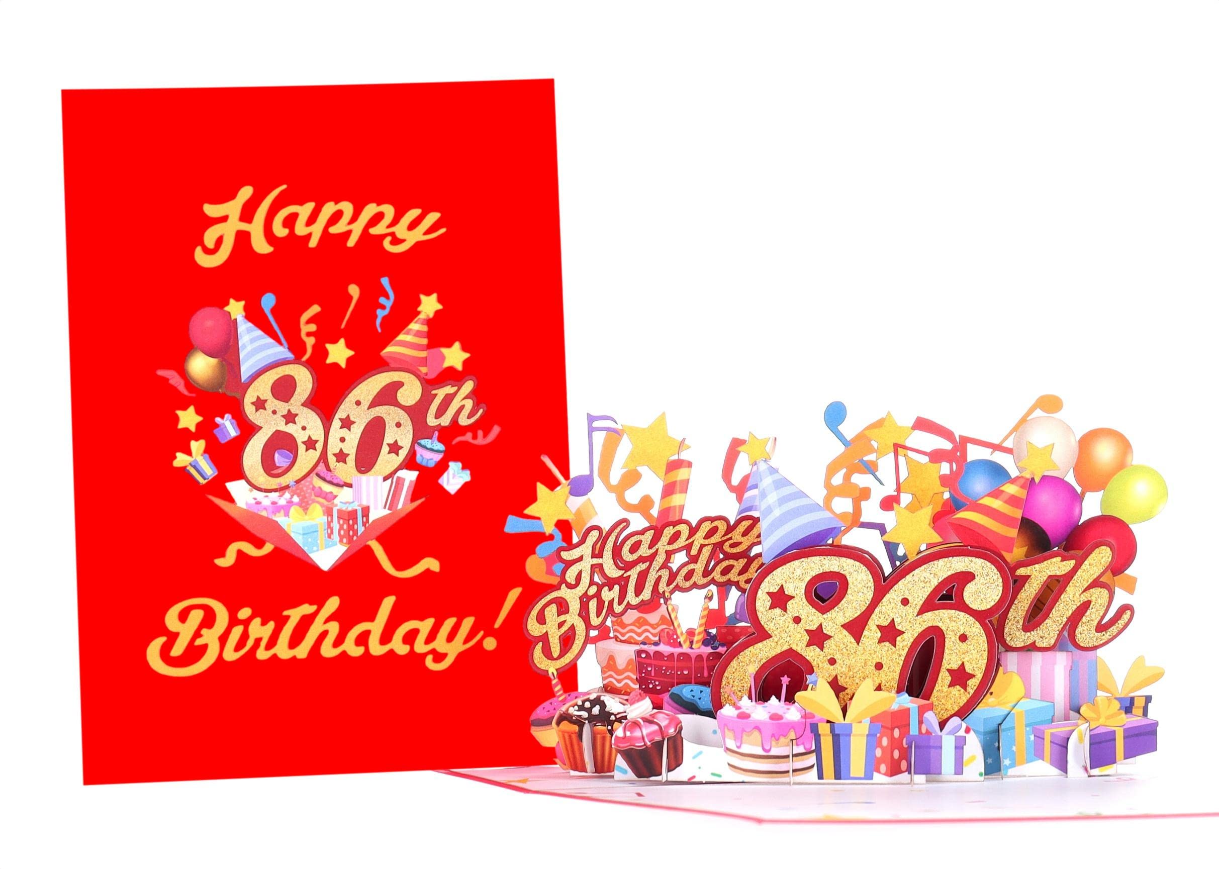 iGifts And Cards Happy 86th Red Birthday 3D Pop Up Greeting Card – Awesome 86 Birthday Card For Woman, Man, Happy Eighty Six Birthday Gift For Mom, Dad, Best Wife, Husband Unique Present, 5" X 7"