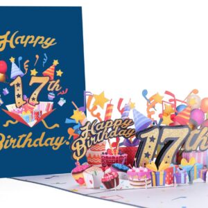 iGifts And Cards Happy 17th Blue Birthday 3D Pop Up Greeting Card – Awesome 17 Birthday Card Daughter, Son, Turning Seventeen Birthday Gift Grandson, Granddaughter, Unique Present, 5" X 7"