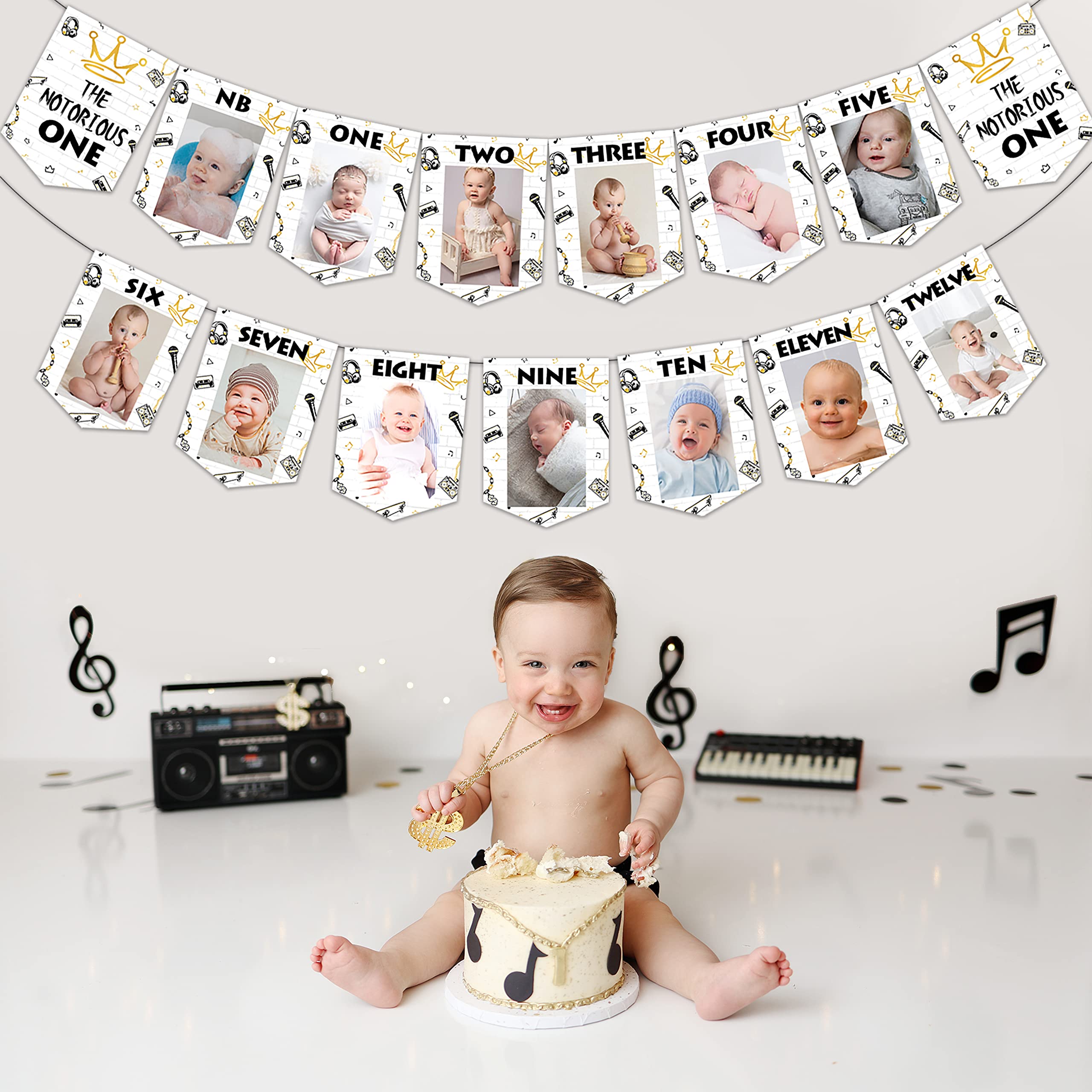 kreat4joy The Notorious One Birthday Decorations Photo Banner, 1st Birthday Baby Photo Banner for Newborn to 12 Months, the Big One Hip Hop 1st Birthday Banner for Baby Shower First Birthday Party