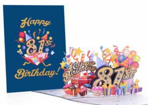 igifts and cards happy 81st blue birthday 3d pop up greeting card – awesome 81 birthday card for man, woman, happy eighty one birthday gift for dad, mom, best husband, wife unique present, 5" x 7"