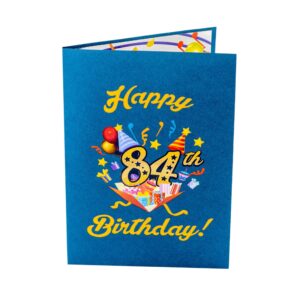 iGifts And Cards Happy 84th Blue Birthday 3D Pop Up Greeting Card – Awesome 84 Birthday Card For Man, Woman, Happy Eighty Four Birthday Gift For Dad, Mom, Husband, Wife Present, 5" X 7"