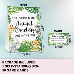 Guess How Many Animal Crackers Baby shower Game, Jungle Animal, Safari Theme Baby Shower Game - 1 Standing sign And 50 Cards For Gender Neutral Baby Shower-LK-D05