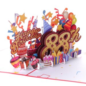 iGifts And Cards Happy 88th Red Birthday 3D Pop Up Greeting Card – Awesome 88 Birthday Card For Woman, Man, Happy Eighty Eight Birthday Gift For Mom, Dad, Wife, Husband Present, 5" X 7"