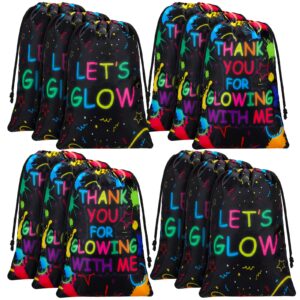 sadnyy let's glow drawstring bags glow party supplies favor gift bags neon pouch for retro 80s 90s theme party decorations(24 pieces)