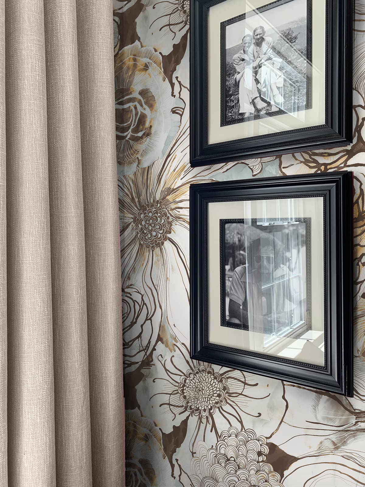 NextWall Harry & Grace Ink Rose Abstract Floral Peel and Stick Wallpaper (Mocha & Blue Mist)