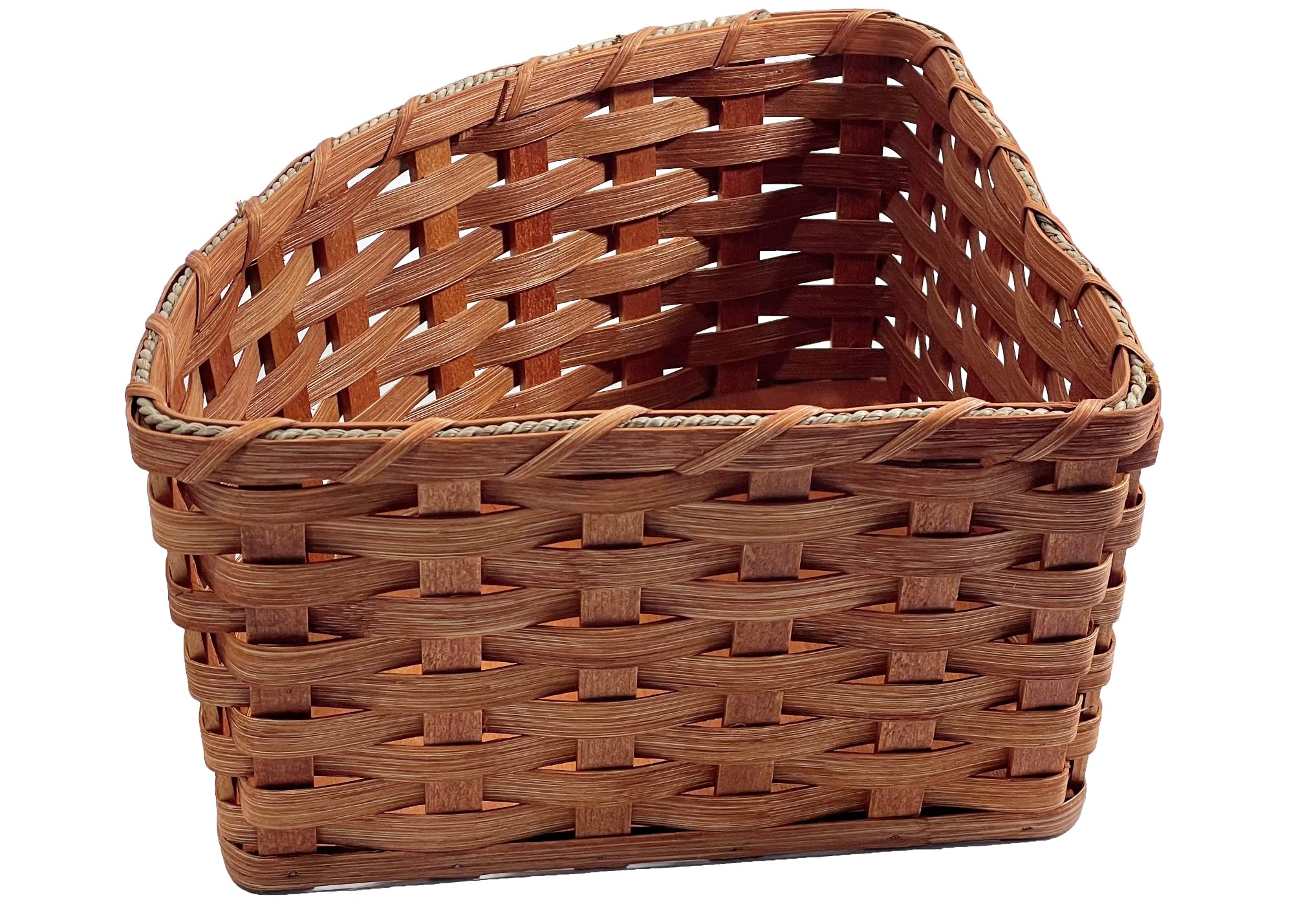 Amish Corner Storage Handmade Solid Oak Woven Wicker Basket (Large)