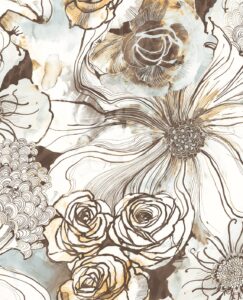 nextwall harry & grace ink rose abstract floral peel and stick wallpaper (mocha & blue mist)