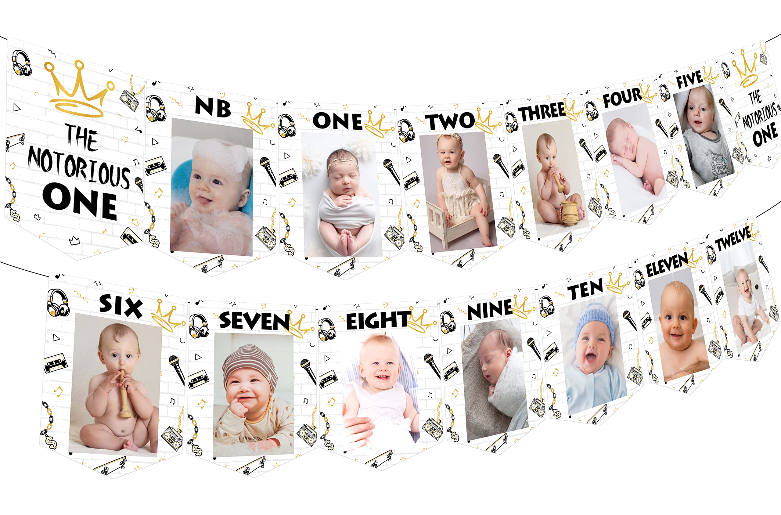 kreat4joy The Notorious One Birthday Decorations Photo Banner, 1st Birthday Baby Photo Banner for Newborn to 12 Months, the Big One Hip Hop 1st Birthday Banner for Baby Shower First Birthday Party