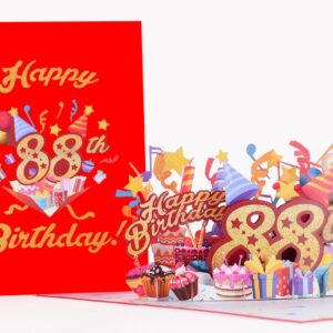 iGifts And Cards Happy 88th Red Birthday 3D Pop Up Greeting Card – Awesome 88 Birthday Card For Woman, Man, Happy Eighty Eight Birthday Gift For Mom, Dad, Wife, Husband Present, 5" X 7"