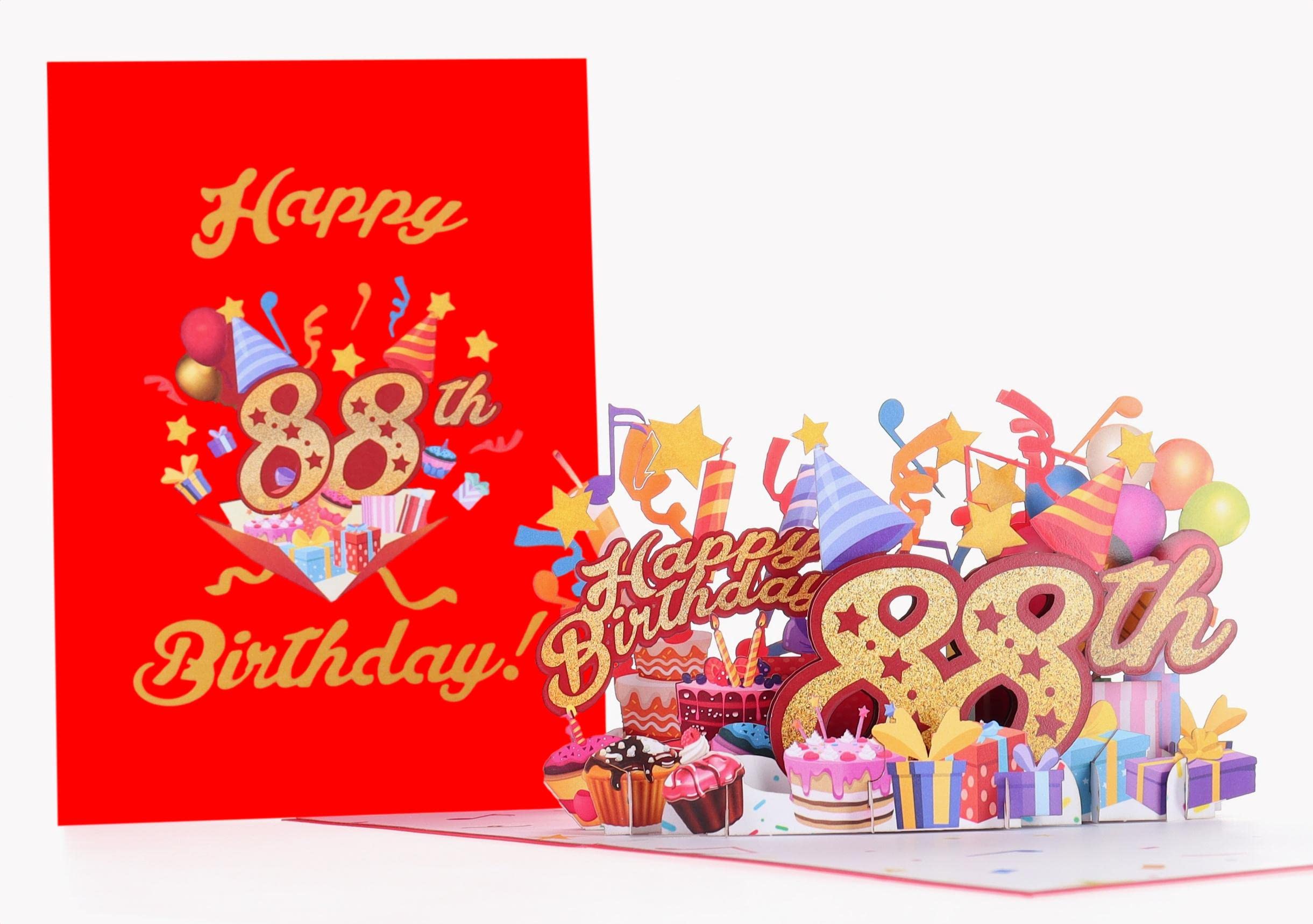 iGifts And Cards Happy 88th Red Birthday 3D Pop Up Greeting Card – Awesome 88 Birthday Card For Woman, Man, Happy Eighty Eight Birthday Gift For Mom, Dad, Wife, Husband Present, 5" X 7"