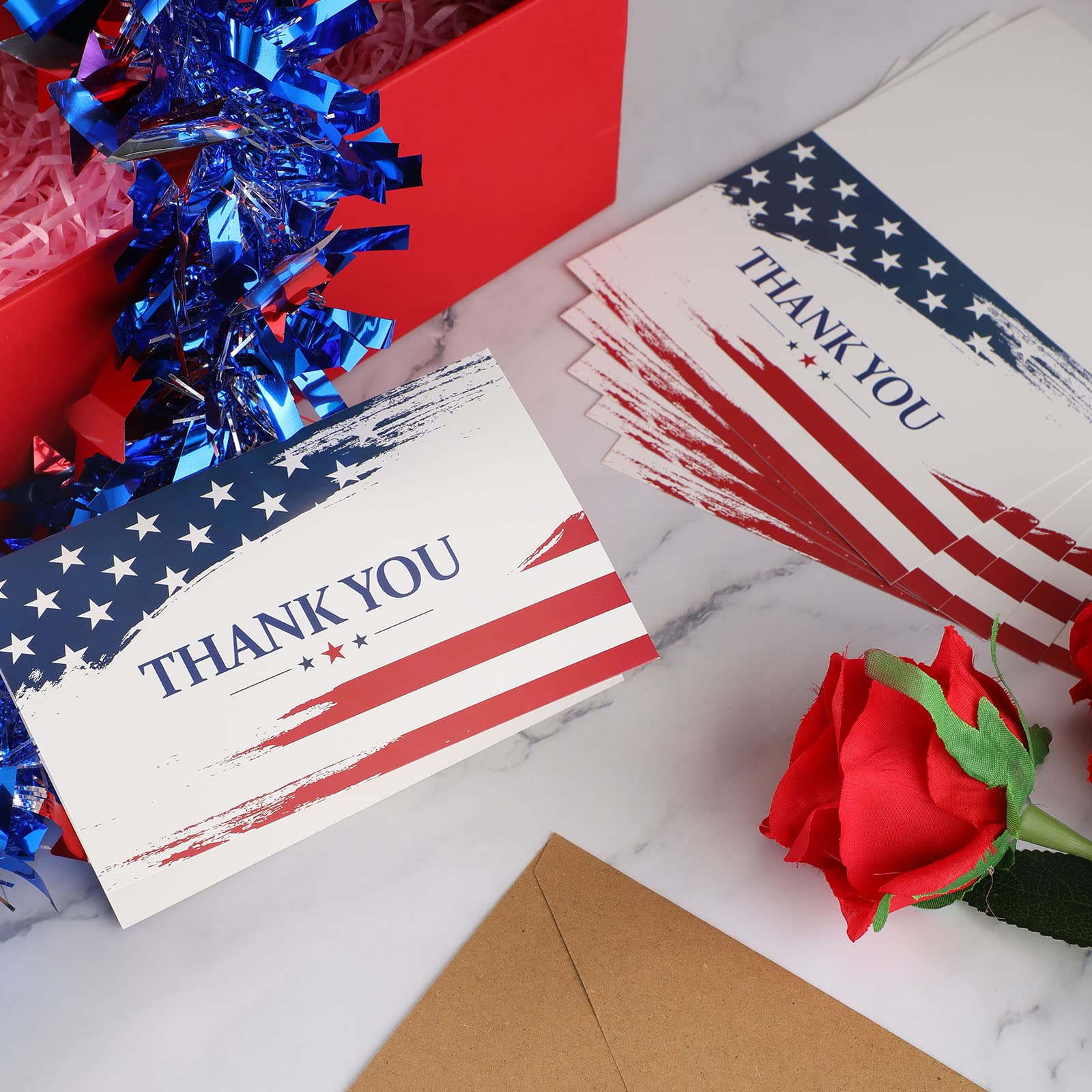 200 Set Blank Patriotic Thank You Cards with Envelopes Military Appreciation Note Greeting Cards Bulk American Flag Thank You Postcards Cards for Veteran's Day 4th of July Military Party Gifts 4 x 6''