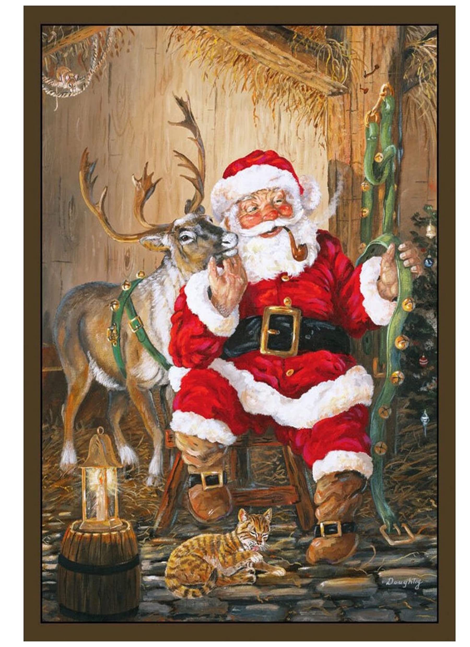 Santa and His Reindeer Printed Christmas Rug 3'1"x4'4"