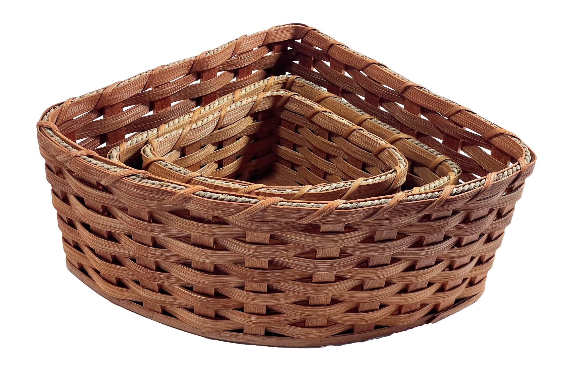 Amish Corner Storage Handmade Solid Oak Woven Wicker Basket (Large)