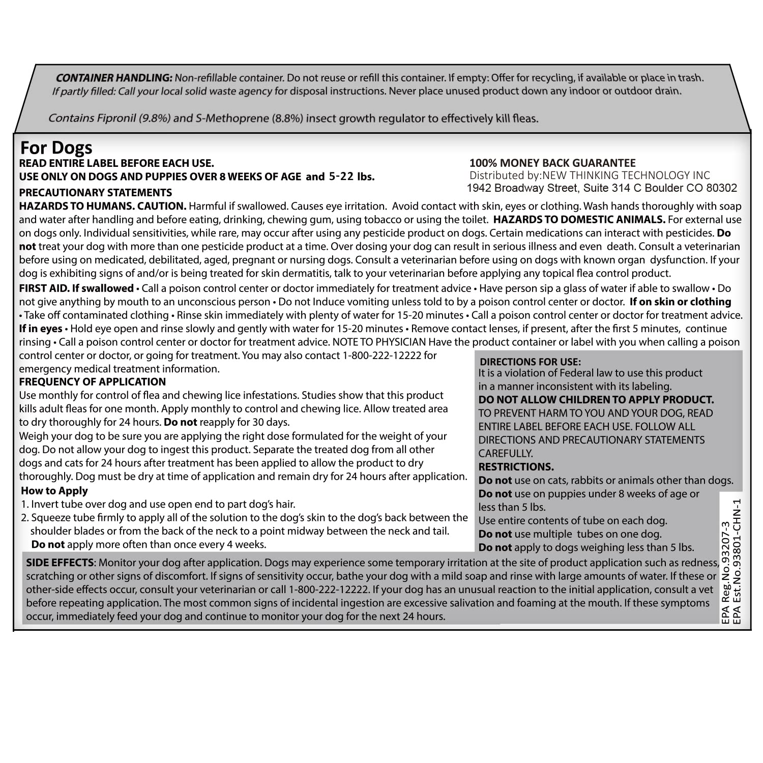 Flea and Tick Prevention for Dogs, Dogs Flea & Tick Treatment with Fipronil, Long-Lasting & Fast-Acting Topical Flea & Tick Control Drops (3 Doses, 5-22lbs)