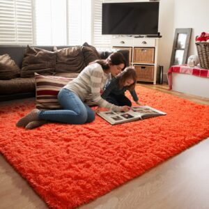 Comeet Rugs for Bedroom, Anti-Skid Plush Fluffy Furry Fur Rugs, Indoor Floor Living Room Carpet for Kids Girls Boys Teen Nursery Home Decor Aesthetic, Nursery, 3 x 5 Feet Orange