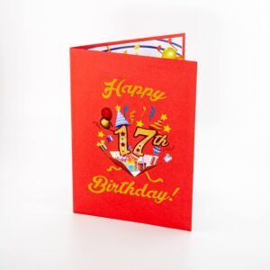 iGifts And Cards Happy 17th Red Birthday 3D Pop Up Greeting Card – Awesome 17 Birthday Card Son, Daughter, Turning Seventeen Birthday Gift Granddaughter, Grandson, Unique Fun Present, 5" X 7"