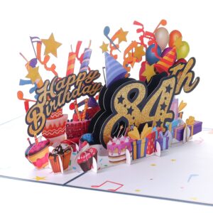 iGifts And Cards Happy 84th Blue Birthday 3D Pop Up Greeting Card – Awesome 84 Birthday Card For Man, Woman, Happy Eighty Four Birthday Gift For Dad, Mom, Husband, Wife Present, 5" X 7"