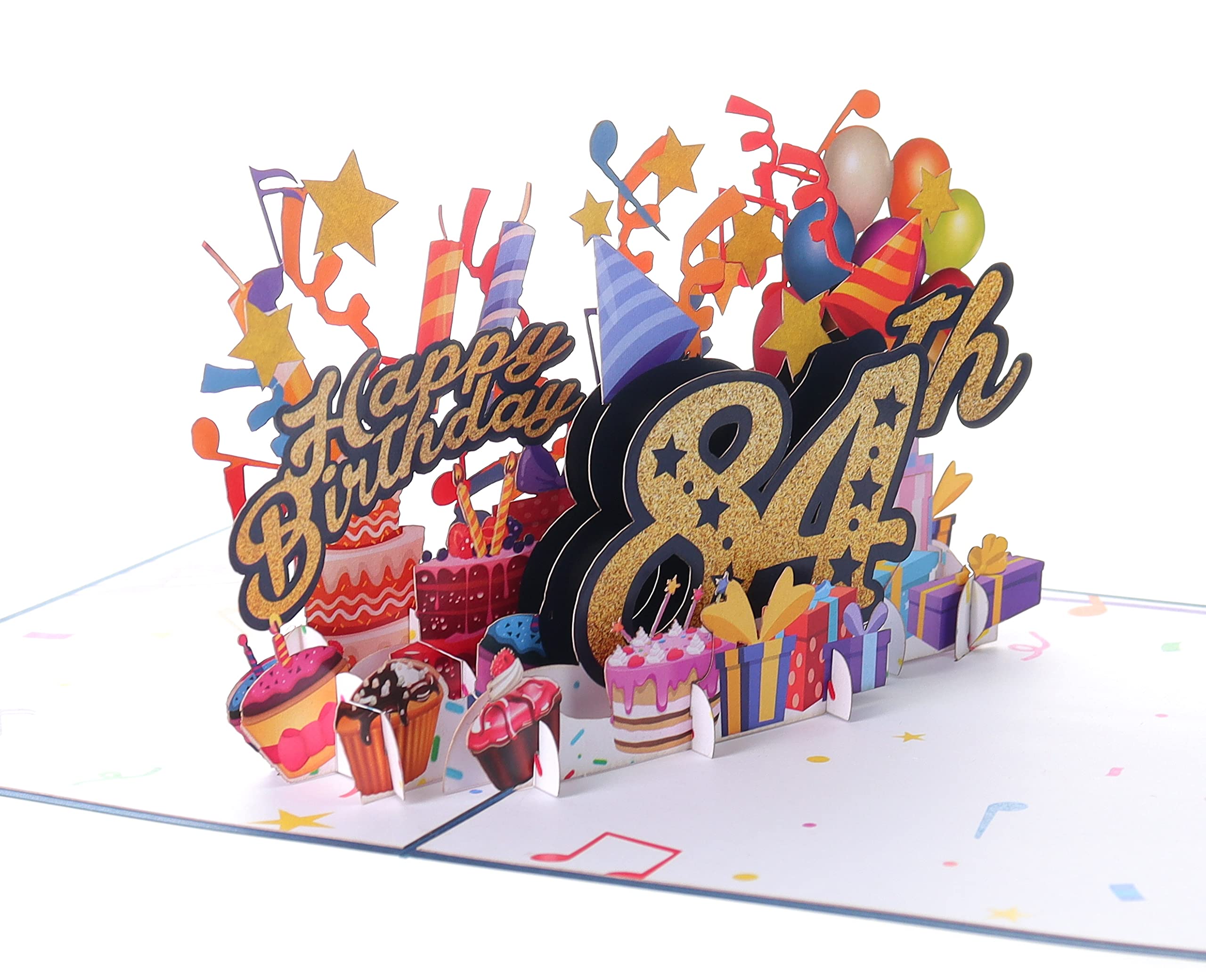 iGifts And Cards Happy 84th Blue Birthday 3D Pop Up Greeting Card – Awesome 84 Birthday Card For Man, Woman, Happy Eighty Four Birthday Gift For Dad, Mom, Husband, Wife Present, 5" X 7"