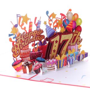 iGifts And Cards Happy 17th Red Birthday 3D Pop Up Greeting Card – Awesome 17 Birthday Card Son, Daughter, Turning Seventeen Birthday Gift Granddaughter, Grandson, Unique Fun Present, 5" X 7"