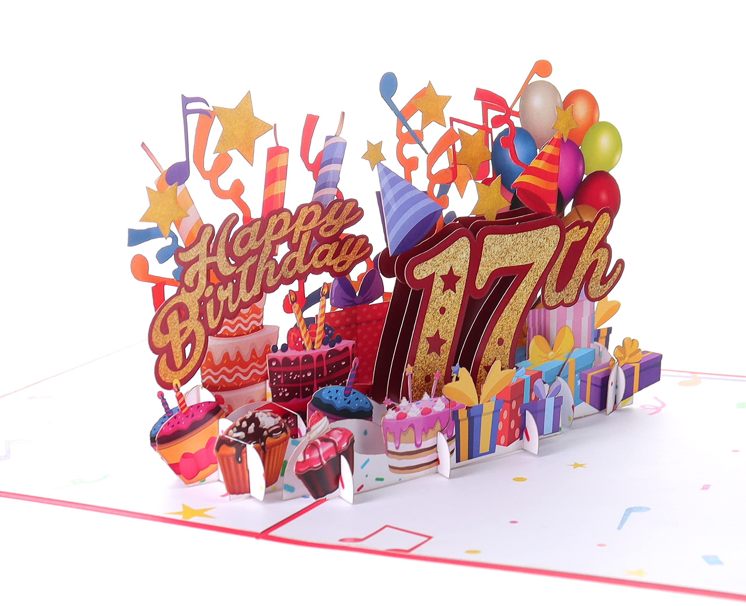 iGifts And Cards Happy 17th Red Birthday 3D Pop Up Greeting Card – Awesome 17 Birthday Card Son, Daughter, Turning Seventeen Birthday Gift Granddaughter, Grandson, Unique Fun Present, 5" X 7"