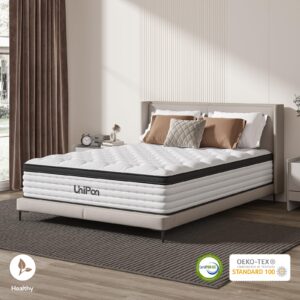 UniPon 12 Inch Hybrid Mattress King, Spring Mattress with Gel Memory Foam, Medium Firm Mattress, Assembled in USA, Supportive Individually Pocket Spring Mattress, Bed in a Box, Pressure Relief