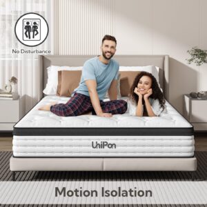 UniPon 12 Inch Hybrid Mattress King, Spring Mattress with Gel Memory Foam, Medium Firm Mattress, Assembled in USA, Supportive Individually Pocket Spring Mattress, Bed in a Box, Pressure Relief