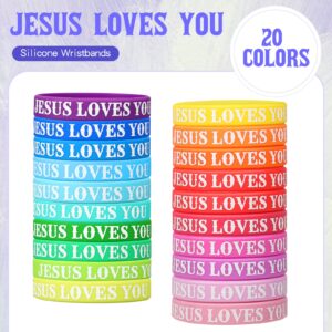 Lewtemi 100 Pcs Jesus Loves You Silicone Bracelet Colorful Rubber Wristbands Christian Bracelet Bulk Motivational Rubber Wristbands Inspirational Bracelet for Men Women Party Favors(Bright Color)