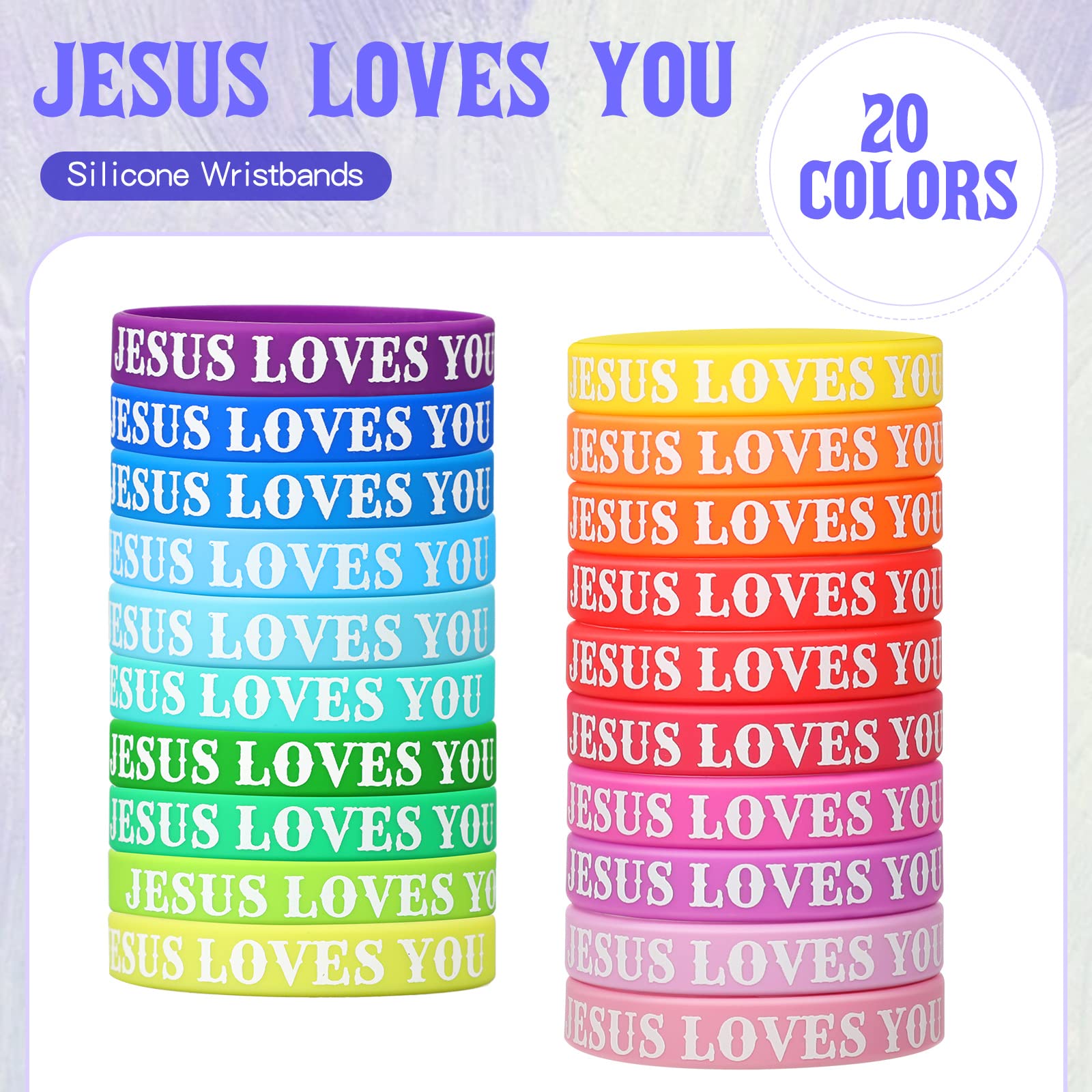 Lewtemi 100 Pcs Jesus Loves You Silicone Bracelet Colorful Rubber Wristbands Christian Bracelet Bulk Motivational Rubber Wristbands Inspirational Bracelet for Men Women Party Favors(Bright Color)