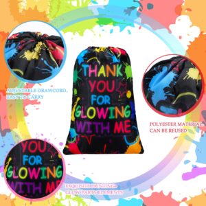 Sadnyy Let's Glow Drawstring Bags Glow Party Supplies Favor Gift Bags Neon Pouch for Retro 80s 90s Theme Party Decorations(24 Pieces)