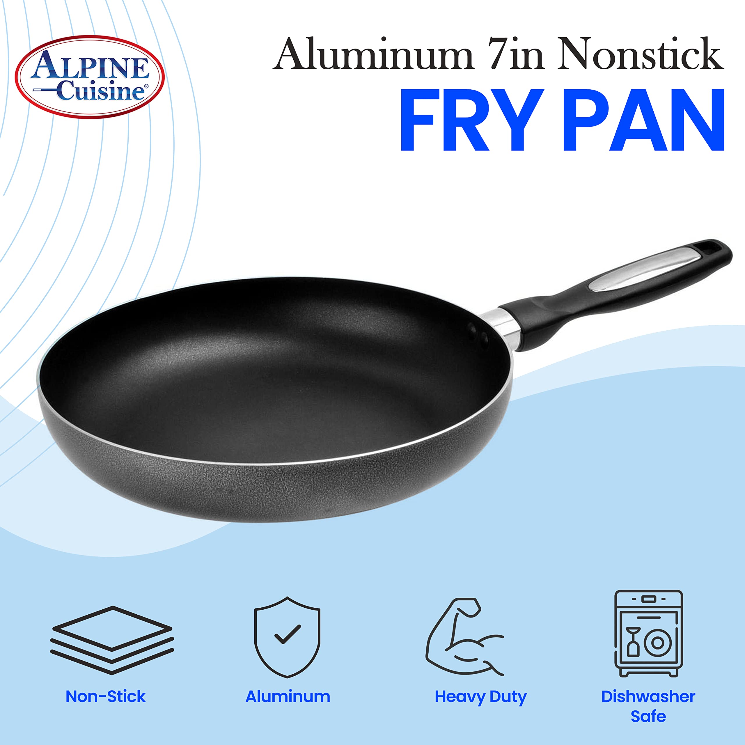 Alpine Cuisine Fry Pan 7-Inch Nonstick Coating Gray, Frying Pans Nonstick for Stove with Stay Cool & Comfortable Handle, Durable Nonstick Cookware, Ideal for Family