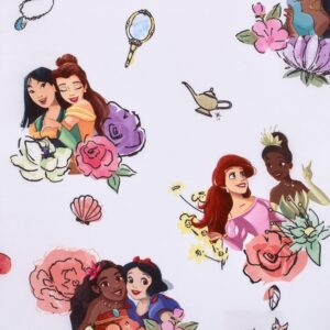 NoJo Disney Princesses Courage and Kindness Pink, Blue, and White Ariel, Tiana, Moana, Jasmine, Cinderella, Mulan, Belle, and Snow White Preschool Nap Pad Sheet